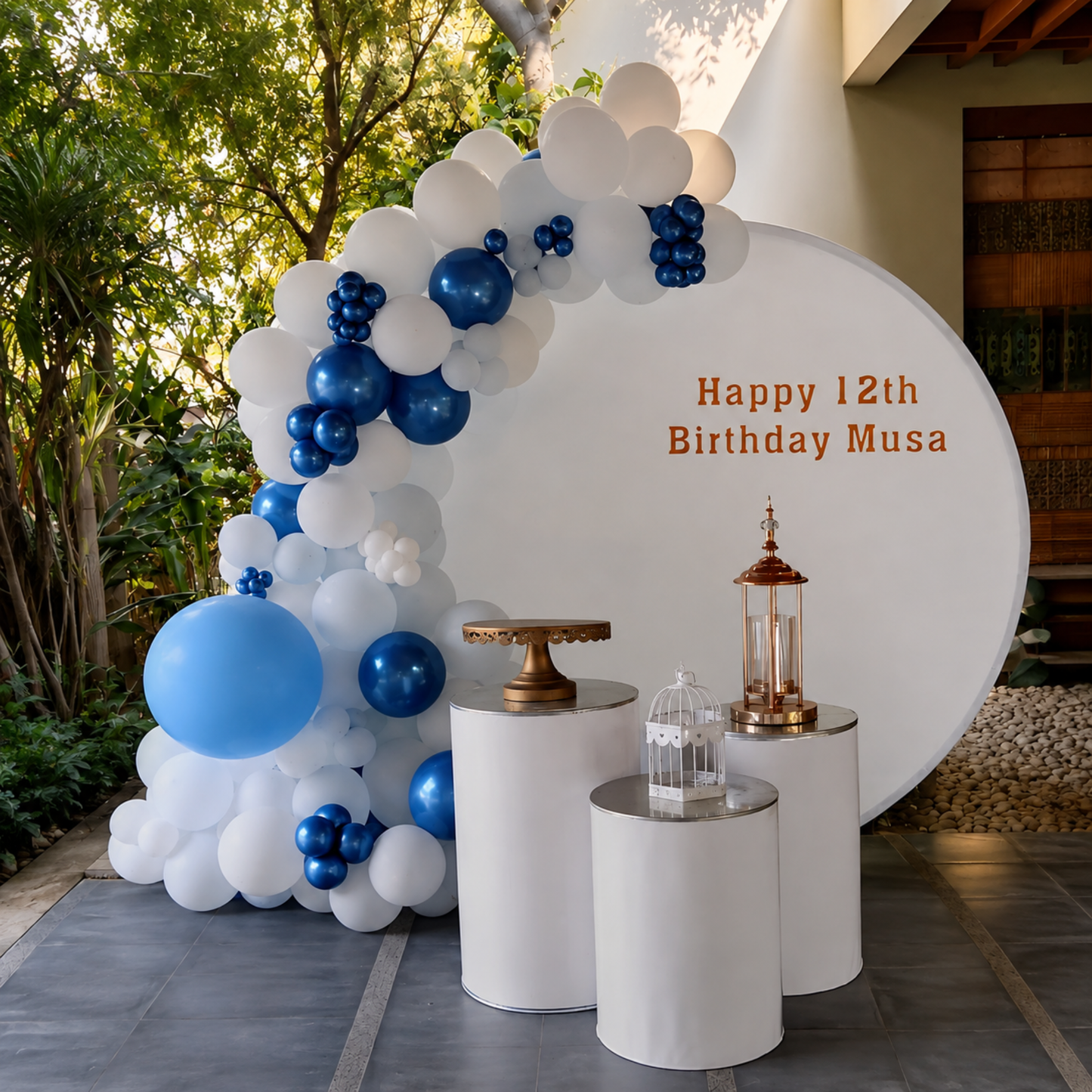 Birthday Party Decoration with Blue and White Balloons by Luma Fleurie