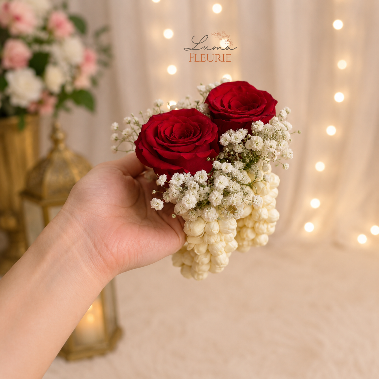 Fresh Red Rose & Jasmine Gajra