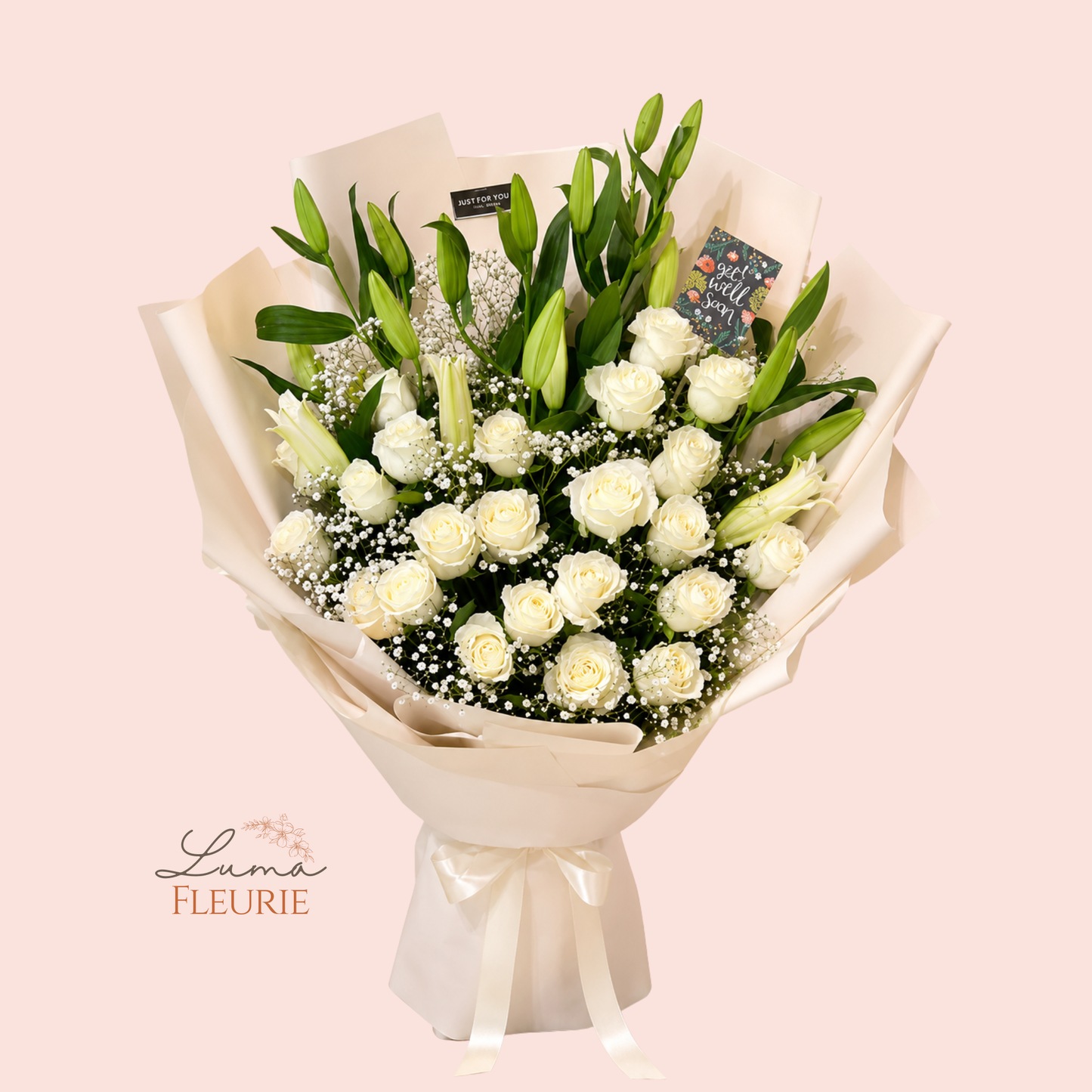 Serene White Lily & Rose Bouquet
