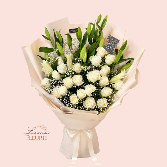 Serene White Lily & Rose Bouquet
