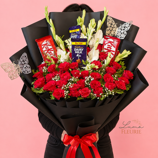 Midnight Crimson & Chocolate Bouquet