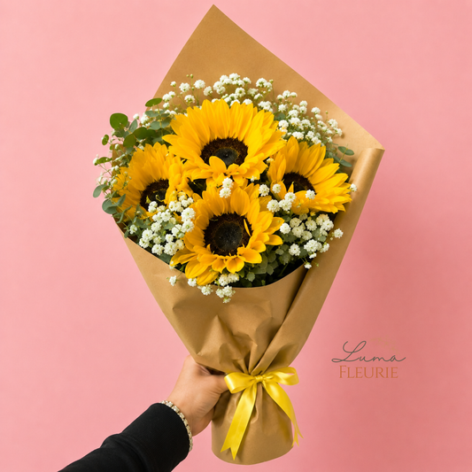 Golden Ray Sunflower & Gypsophila Bouquet