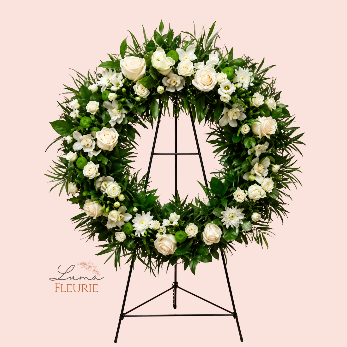 Serene Grace White Rose & Botanical Wreath